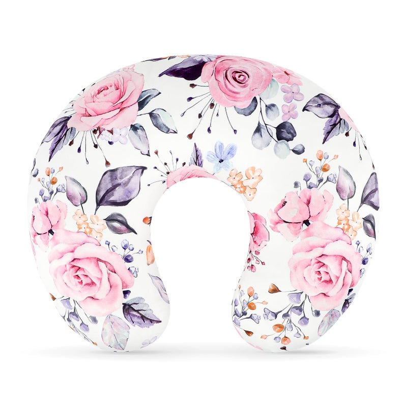 Pea Pod Nursing Pillow Cover for Baby Girl, Stretchy Removable Slipcover for Breastfeeding Pillows, Ultra Soft Comfortable Nursing Pillowcase, Baby Must Have (Pink Floral) - Image 1