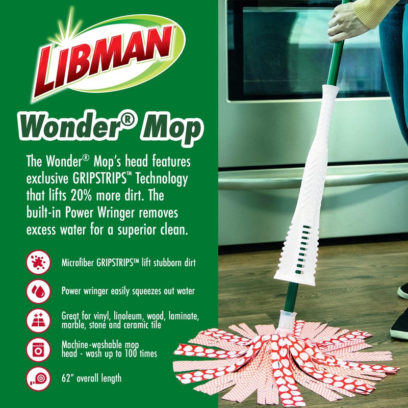 Libman Commercial Libman Wonder Mop Plus 3 Refills, Self-Wringing, Absorbent, Microfiber Floor Mop for Household Multi-Surface Cleaning, 3 Machine Washable Replacement Heads - Image 2