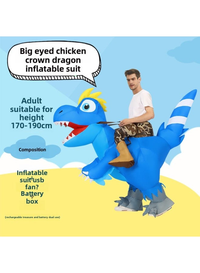 Funny Toy Mount Funny Costume Animal Prop Costume Dinosaur Inflatable Clothes Pants Children Adult-Color:Big Eyed Chicken Crown Dragon—adult - Image 1