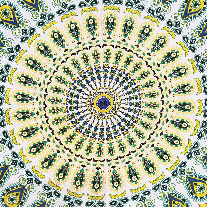 Bless International Indian hippie Bohemian Psychedelic Peacock Mandala Wall hanging Bedding Tapestry (Yellow Green, Twin (54x72Inches)(140x185cms)) - Image 3