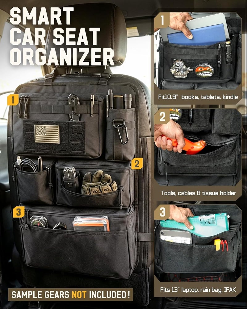 Pitozer All in One Car Seat Back Organizer, Heavy Duty Molle Panel Seat Back protector with Multiple Pockets Storage for Tools, Camping, Travel, Fit Most Car SUV Trucks Jeeps pickups - Image 3
