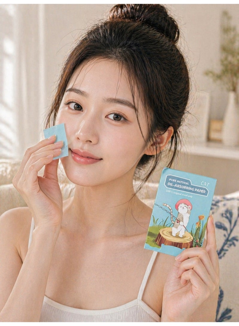 cat-shaped oil-absorbing wipes for the face - Instant removal of oil and shine - Lightweight and easy to use - (100 pieces inside the pack) - Image 1
