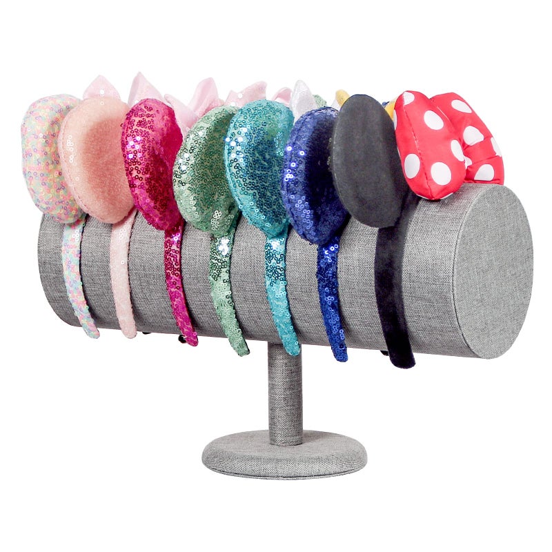 Coward T-Bar Beige Headband Holder Organizer,Hairband Display Stand,Hairband Storage Rack for Girls And Women (detachable gray linen) - Image 3