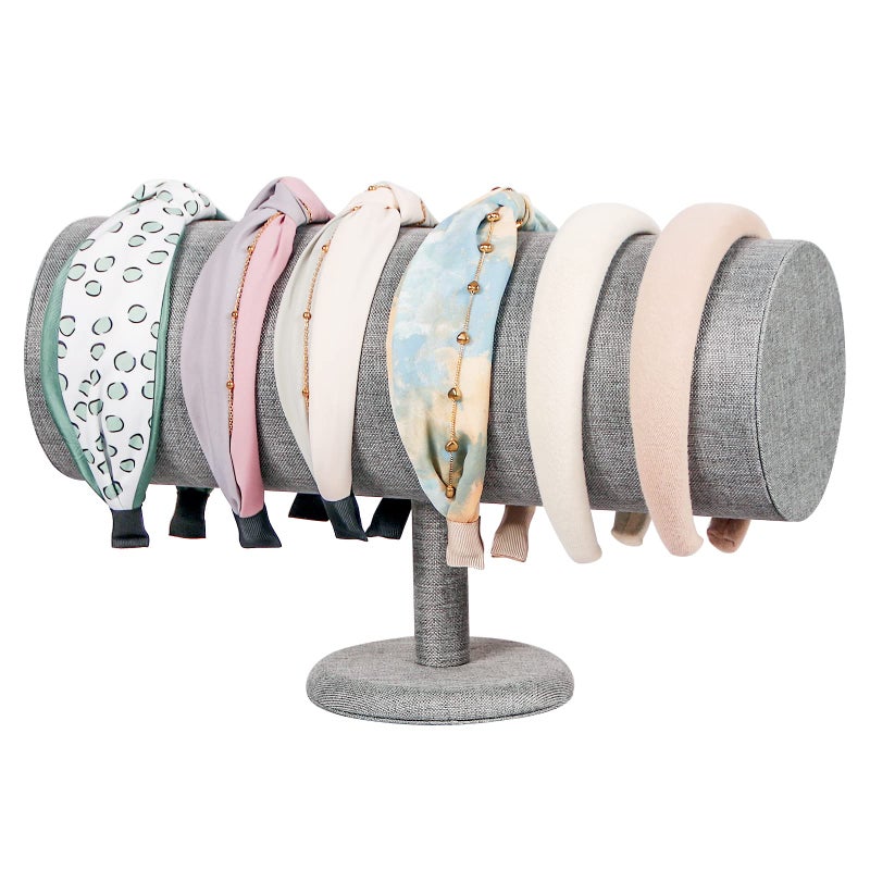 Coward T-Bar Beige Headband Holder Organizer,Hairband Display Stand,Hairband Storage Rack for Girls And Women (detachable gray linen) - Image 1