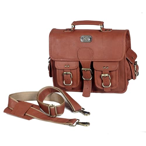 cuero حقيبة رسائل جلدية للرجال والنساء، 12 بوصة لابتوب كروس بودي، حقيبة جلدية يدوية الصنع عتيقة للجنسين، حقيبة عمل من الجلد الكامل لجهاز آيباد/المكتب/العمل/السفر - بني - Image 3