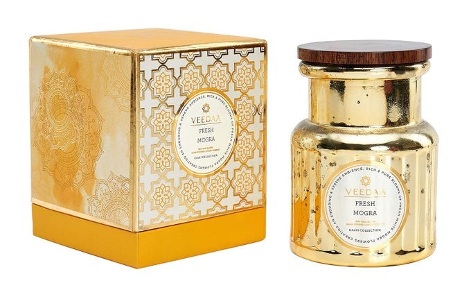Fresh Mogra Crown Glass Soy Wax Scented Candle Burns 45 Hours