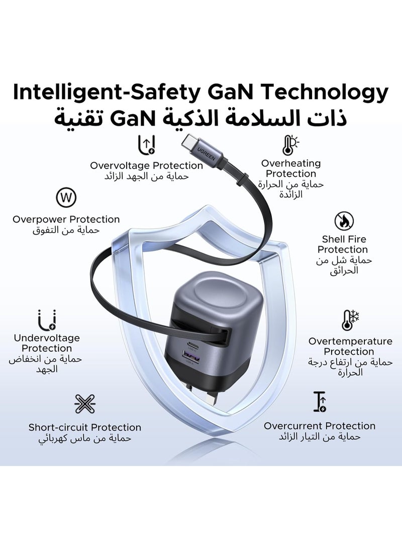 UGREEN ECO UGREEN 45W USB C Charger, Compatible with Samsung Charger 3 Ports Type C Adapter, GaN Fast Adapter with Retractable USB-C Cable, Compatible with Galaxy S25 S24 S23 iPhone 16/15/14 - Image 5