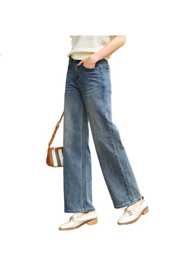 Olrain Women'S High Waist Jeans Spring New Commuter Retro Slim Straight Pants Blue M - Image 2