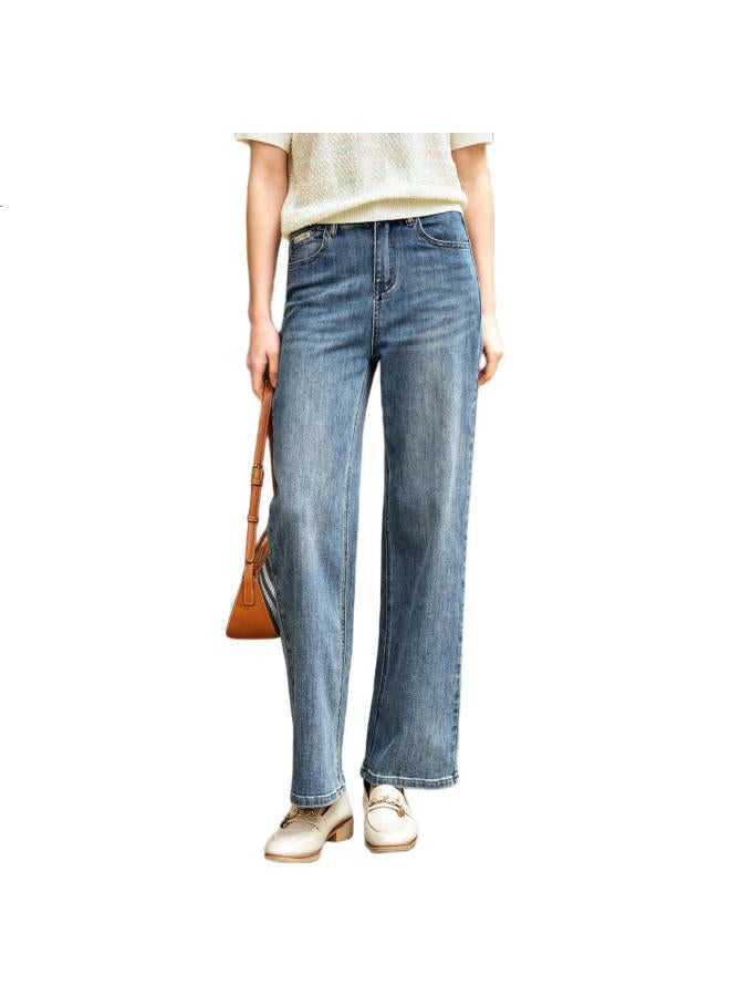 Olrain Women'S High Waist Jeans Spring New Commuter Retro Slim Straight Pants Blue M - Image 3