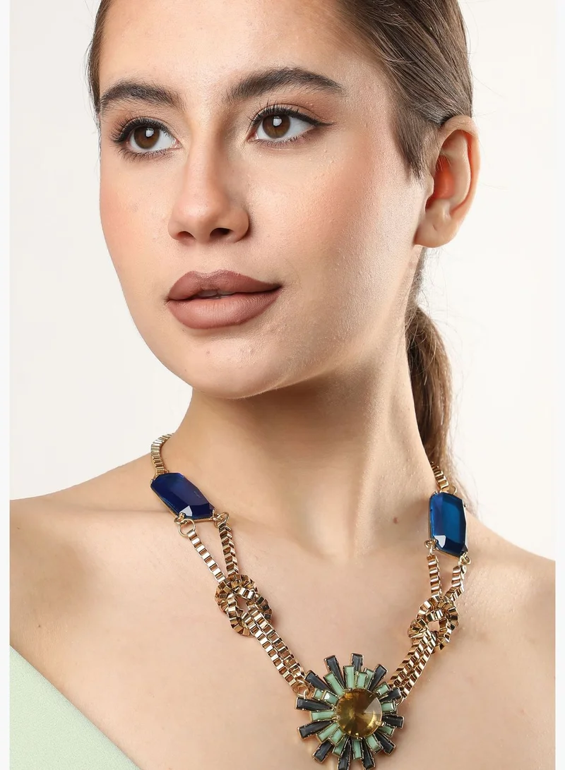 SOHI Gold Plated Designer Stone Necklace