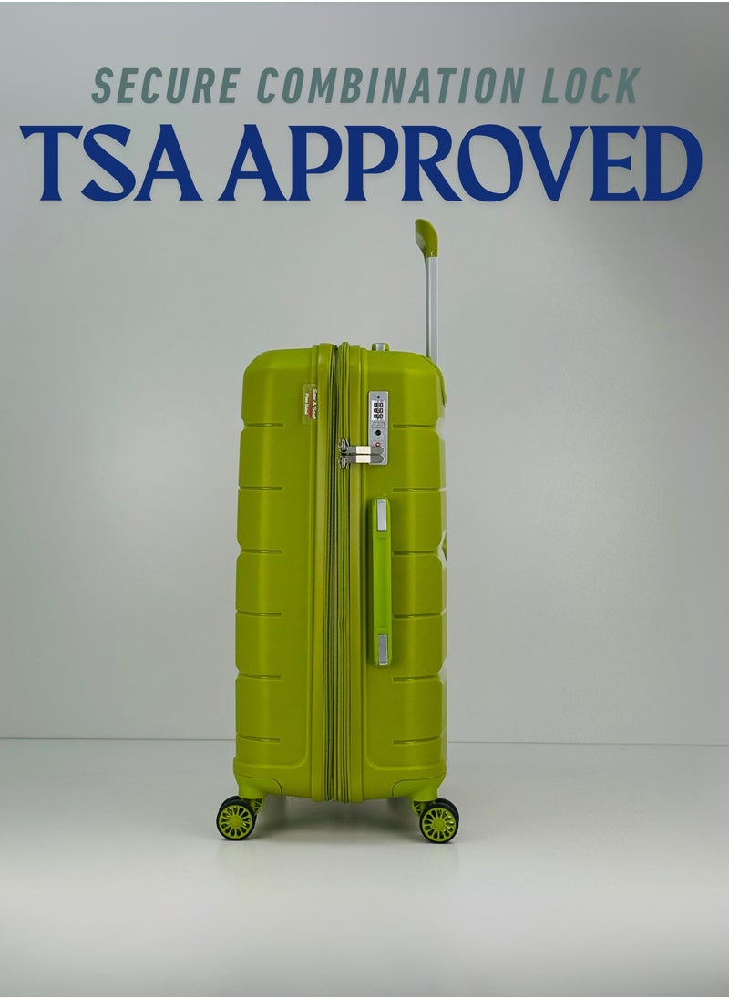 SAW & SEE 3-Piece PP Luggage Set – Lightweight Polypropylene Fashion Trolley Luggage Expandable Unbreakable Hard Shell with TSA Approved Lock, Anti-theft Security Zipper, and 4 Quiet 360° Double Spinner Wheels – 20" / 24" / 28"- Fruit Green  - Image 4