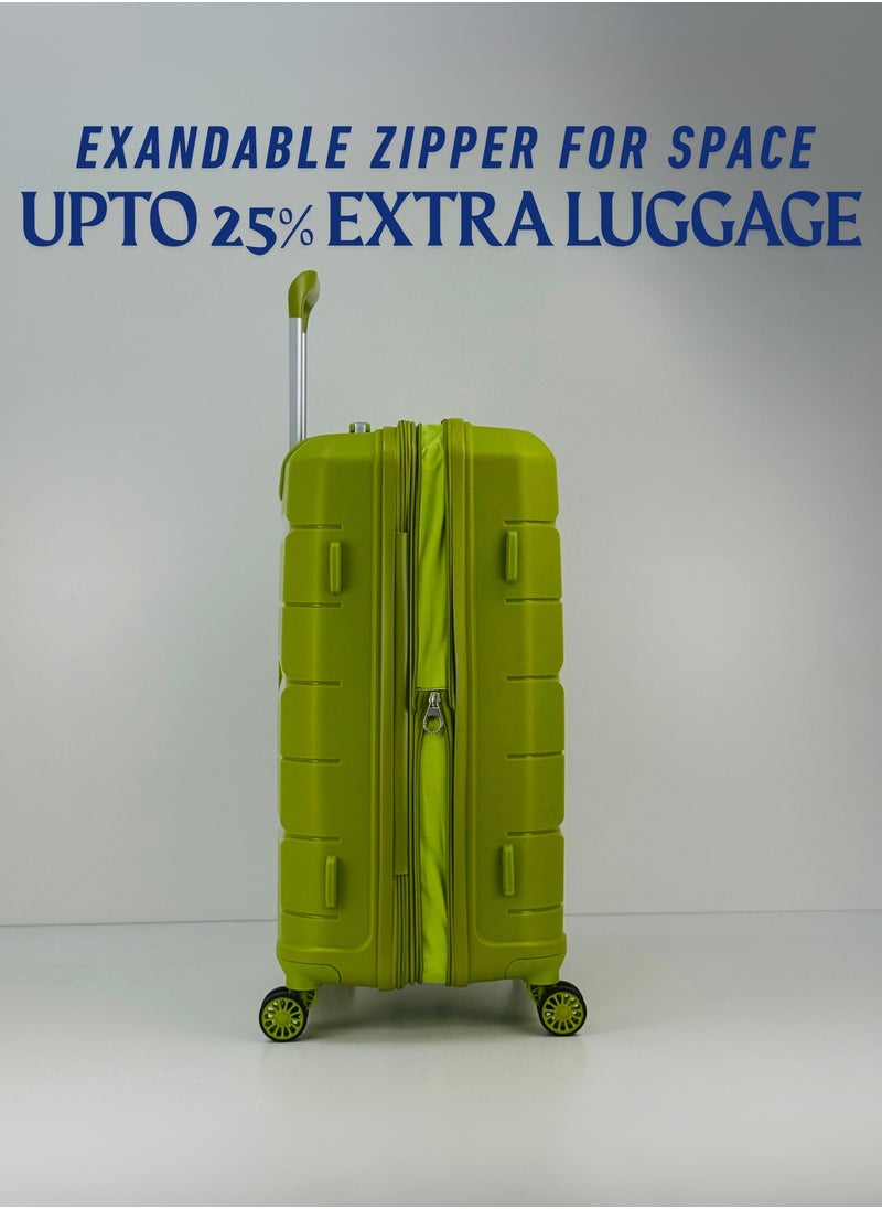 SAW & SEE 3-Piece PP Luggage Set – Lightweight Polypropylene Fashion Trolley Luggage Expandable Unbreakable Hard Shell with TSA Approved Lock, Anti-theft Security Zipper, and 4 Quiet 360° Double Spinner Wheels – 20" / 24" / 28"- Fruit Green  - Image 5