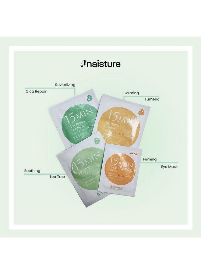 Naisture Women's Korean Spa Kit for Skincare - Cica, Turmeric, Tea Tree Sheet Masks, Eye Mask, Calendula Cucumber, and Charcoal Mint Mud Mask. Revitalize your skin with the 15 MIN RESCUE ME KIT - Image 2