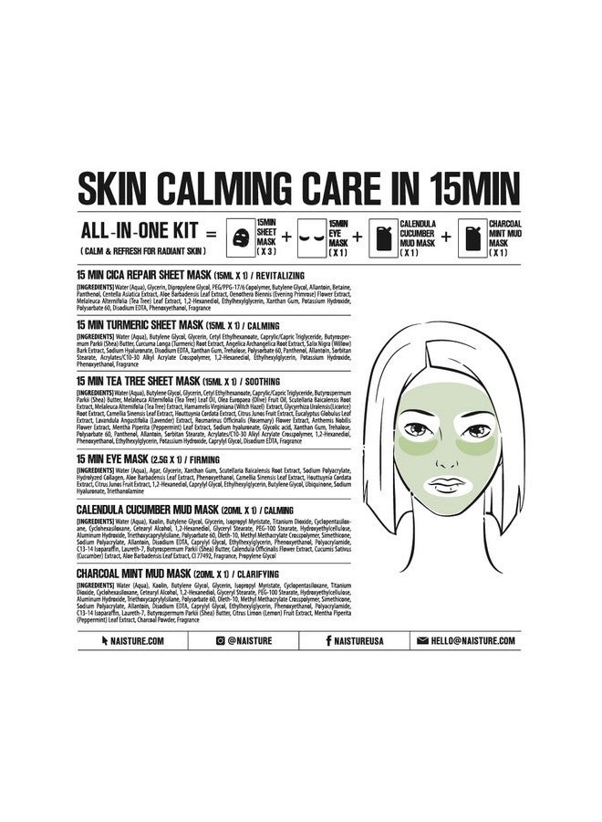 Naisture Women's Korean Spa Kit for Skincare - Cica, Turmeric, Tea Tree Sheet Masks, Eye Mask, Calendula Cucumber, and Charcoal Mint Mud Mask. Revitalize your skin with the 15 MIN RESCUE ME KIT - Image 3