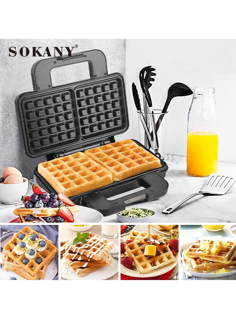 sokany Electric Waffle Maker 2 large pieces 1000 watts Non Stick Teflon plates SK-BBQ-225 Black  - Image 2