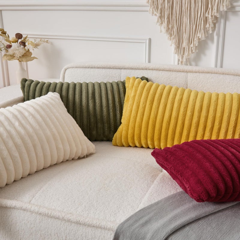 UGS UGASA UGASA Lumbar Throw Pillow Cover 12x20 Inch Set of 1 Super Soft Faux Fur Decorative Pillow Case Plush Flannel Texture Accent Rectangle Pillowcase for Sofa Couch Living Room Chair, Cream White - Image 5