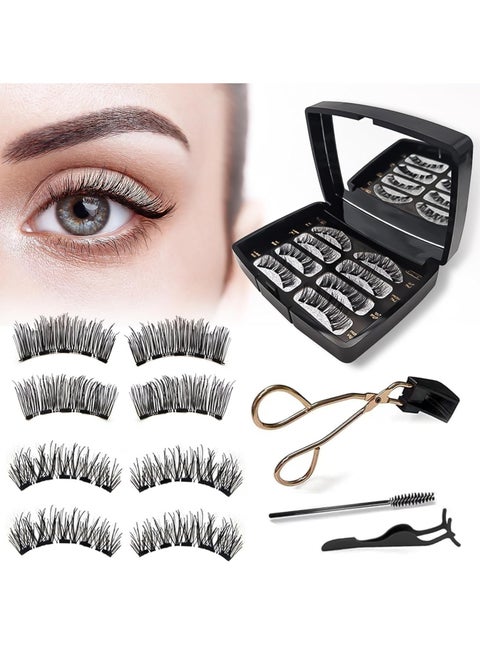 Magnetic Eyelashes, Reusable False Eyelashes Without Eyeliner, Magnetic Eyelashes Natural Look with Applicator, Portable Waterproof No Glue Eyelashes for Women (Black)