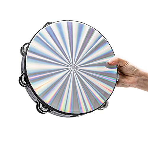 Musfunny Radiant Tambourine 10 inch for Adults 2-Row Jingles Bell Reflective Tambourines Hand Held Drum Musical Instrument for Kids Education KTV Party Church - 10 inch - Image 4