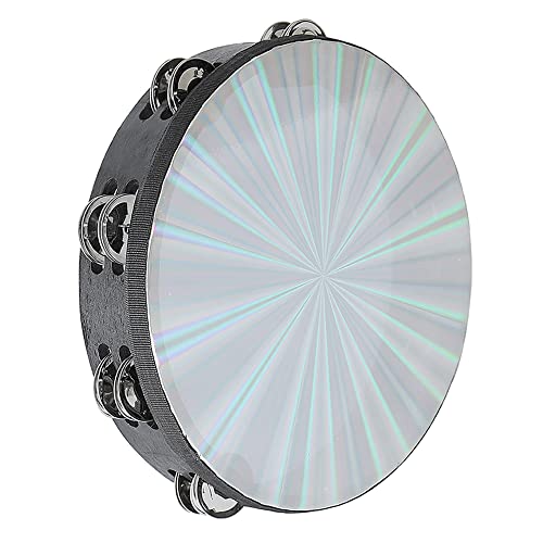 Musfunny Radiant Tambourine 10 inch for Adults 2-Row Jingles Bell Reflective Tambourines Hand Held Drum Musical Instrument for Kids Education KTV Party Church - 10 inch - Image 1