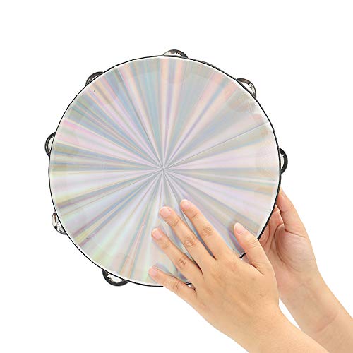 Musfunny Radiant Tambourine 10 inch for Adults 2-Row Jingles Bell Reflective Tambourines Hand Held Drum Musical Instrument for Kids Education KTV Party Church - 10 inch - Image 5