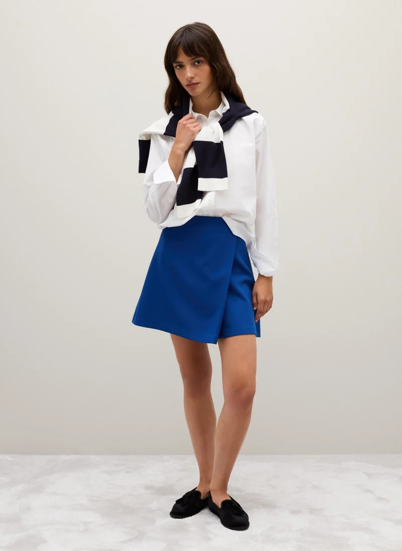 او في اس OVS Regular Fit Blue Mixed Skirt With Button