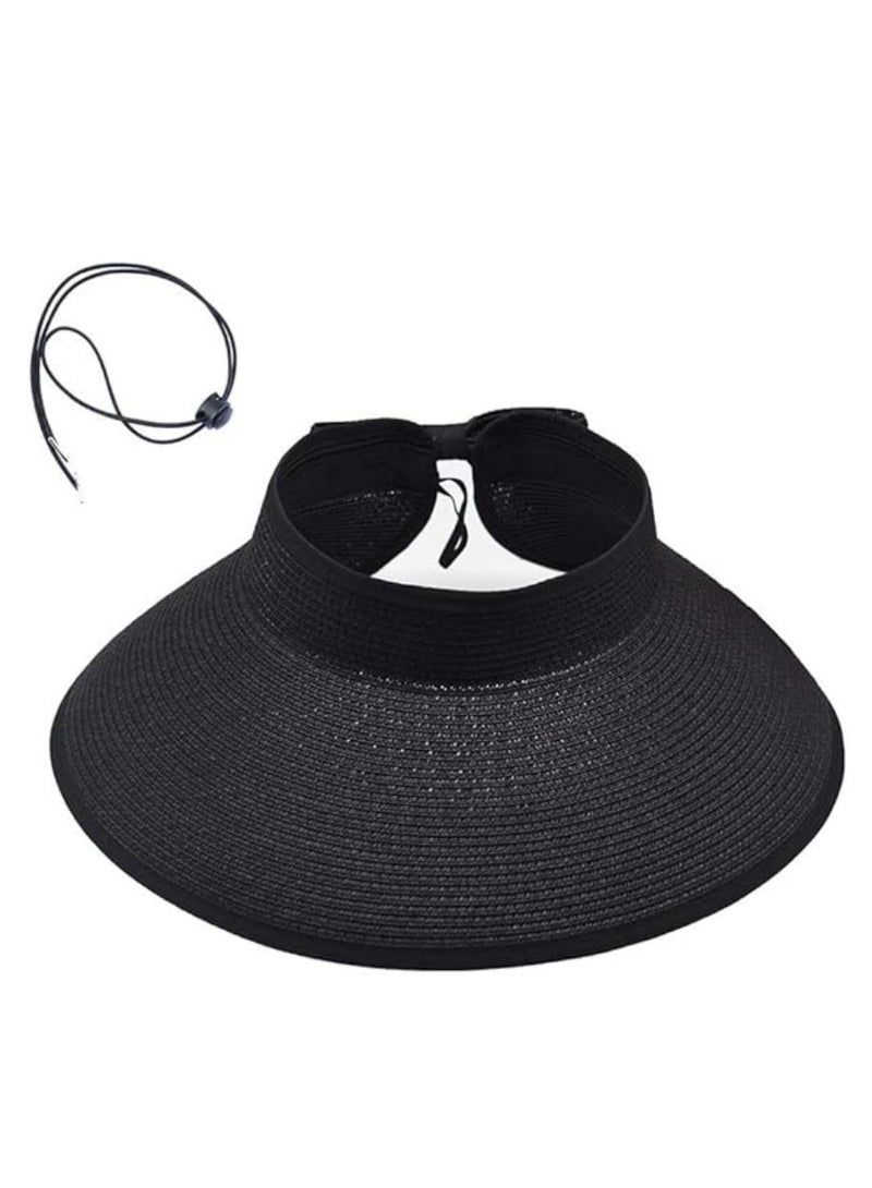 DUNISO Women Sun Visor Hats Beach Foldable Roll Up Wide Brim Bowknot Summer Straw Hat Cap Cruise Wear Black For Womens - Image 5