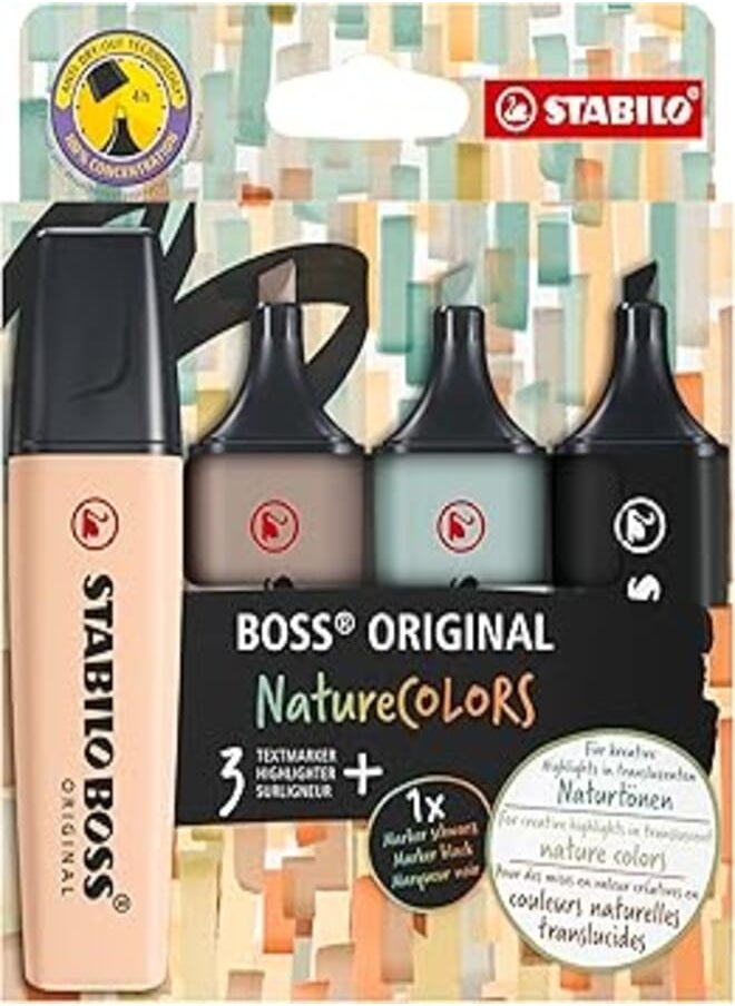 STABILO STABILO Highlighter BOSS ORIGINAL NatureCOLORS - Pack of 4 - Beige, Warm Grey, Earth Green, Black 