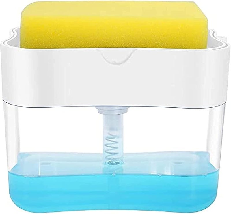 Showay Soap Dispenser and Sponge Holder for Kitchen Sink - Dish Washing Sponge Rack Shelf With Pump - Image 1