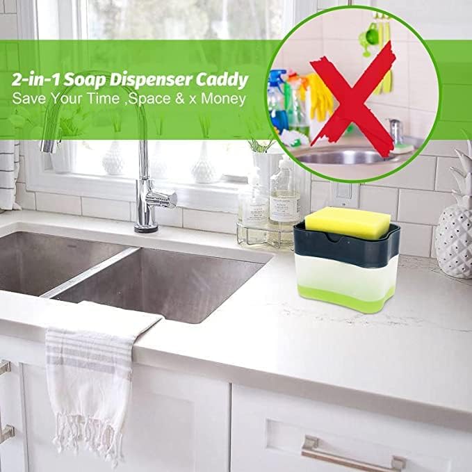 Showay Soap Dispenser and Sponge Holder for Kitchen Sink - Dish Washing Sponge Rack Shelf With Pump - Image 4