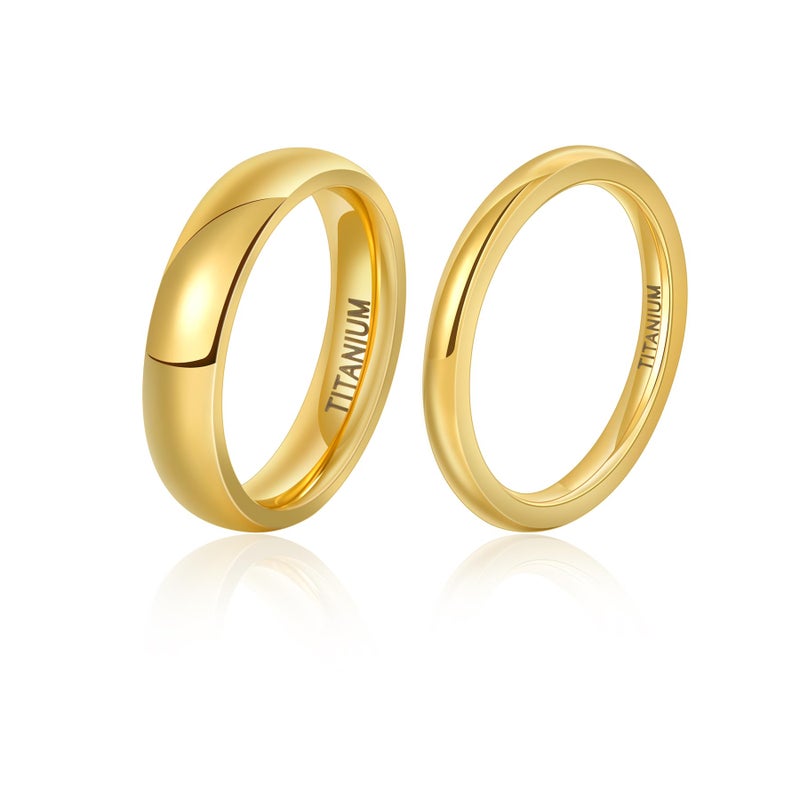 Lantine Stackable Gold Ring Set 2mm 4mm Titanium Ring High Polish Plain Dome Simple Wedding Band Comfort Fit Size 9 - Image 1