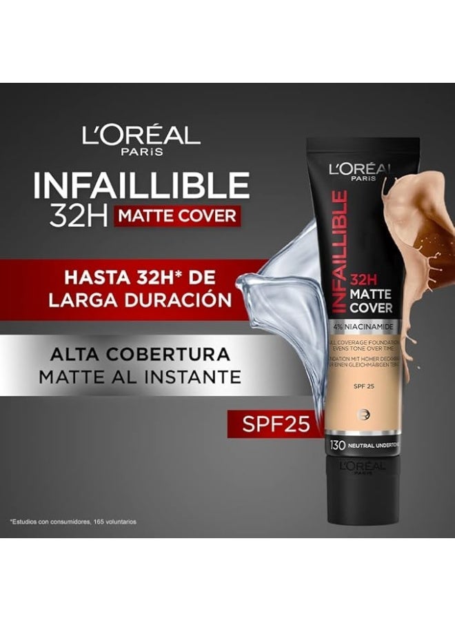 لوريال باريس كريم أساس إنفيليبل، تغطية مطفية تدوم 32 ساعة، درجة لون محايدة 130 - Image 5