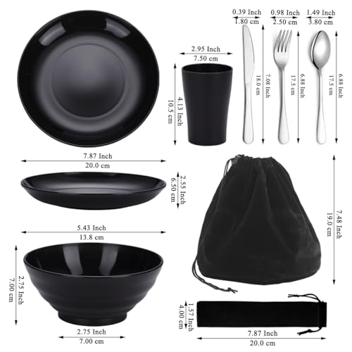 Kyraton Camping Utensils Portable Travel Silverware Set with Reusable Light Weight Mug Bowls and Plate Stainless Steel Cutlery Set Camping Mess Kit for 1 Person - Image 3