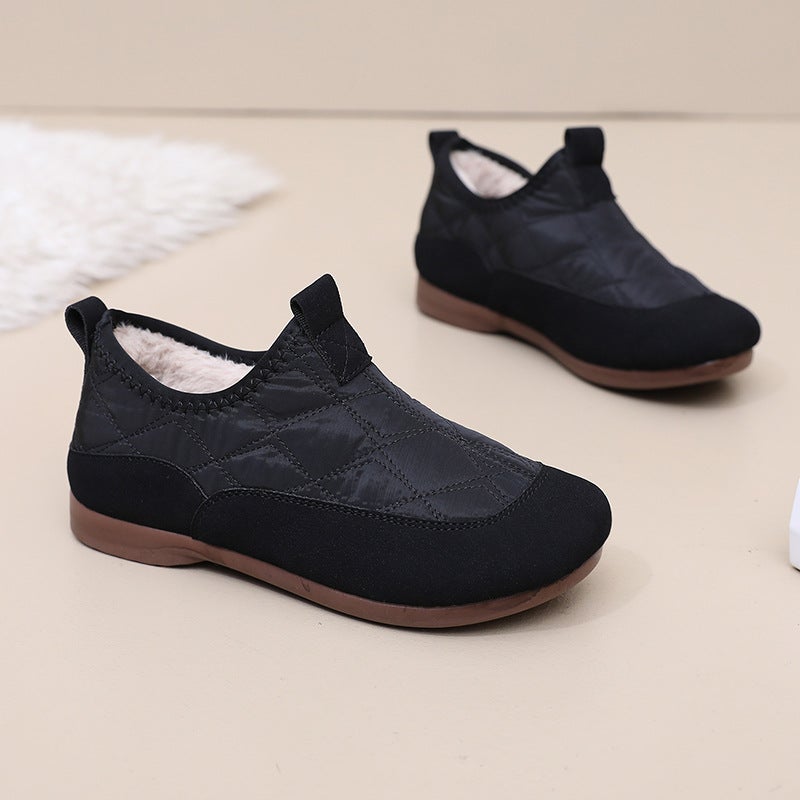 Womens Plush Cotton Shoes Comfy Casual Fashion Black [one yard smaller]] 