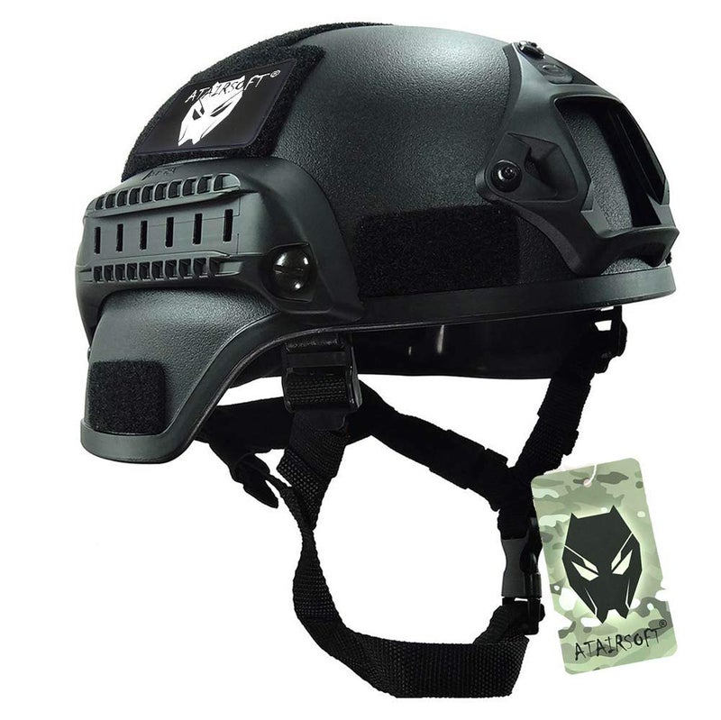 ATAIRSOFT Tactical Airsoft Paintball MICH 2000 Helmet with Side Rail & NVG Mount Black - Image 1