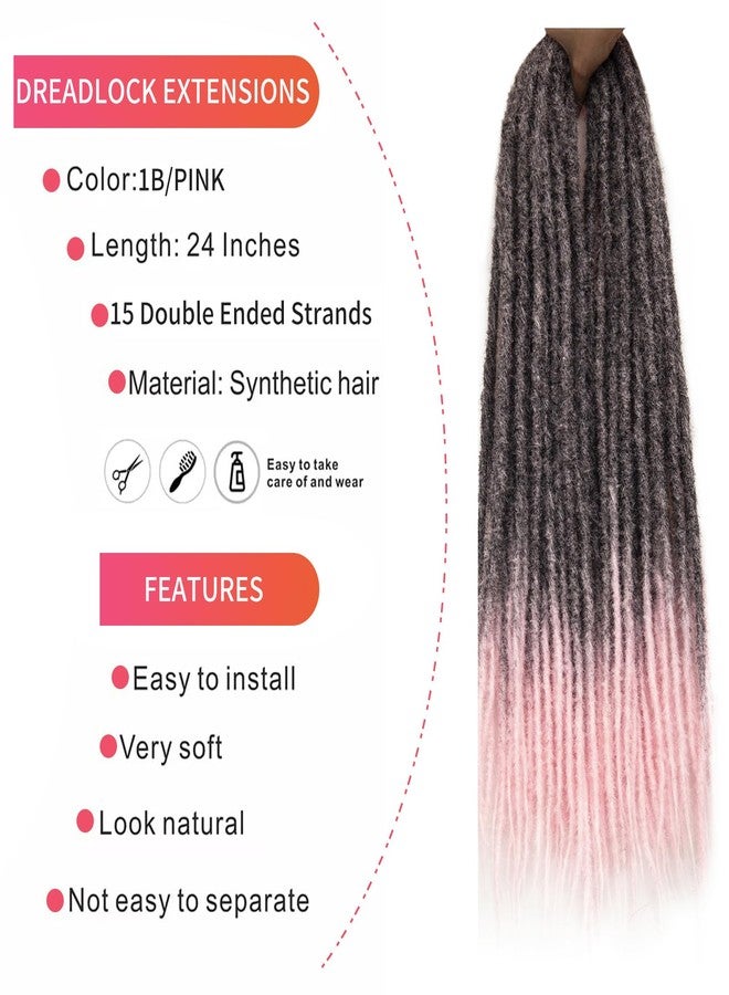 SuyiIRL Dreadlock Extensions 24inch Pink Double Ended Dreadlocks Extensions 15 Strands Straight Synthetic Dreads Extensions 0.6cm Locs Extensions Boho Reggae Style Crochet Braiding Hair For Women And Men - Image 2