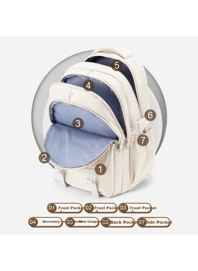 Landcase Backpack For High School And Middle School Girls, High Value Style Cute Backpack, Large Capacity Double Shoulder Bag 3979 White - Image 3