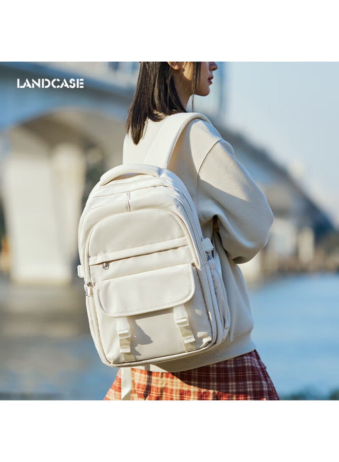 Landcase Backpack For High School And Middle School Girls, High Value Style Cute Backpack, Large Capacity Double Shoulder Bag 3979 White - Image 1