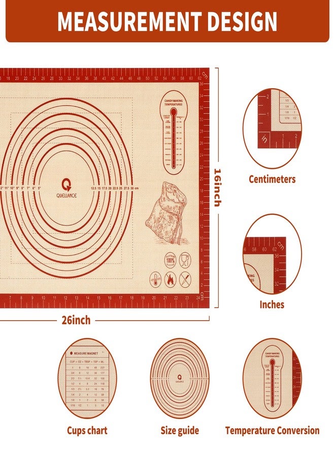 Quellance Silicone Baking Pastry Dough Mat - 26x16Inch Extra Large Cookie Bread Rolling Mats Sheet, Nonstick Kitchen Counter Kneading Board, Thick Reusable Pie Cookies Pizza Fondant Making Matt with Measurement - Image 2