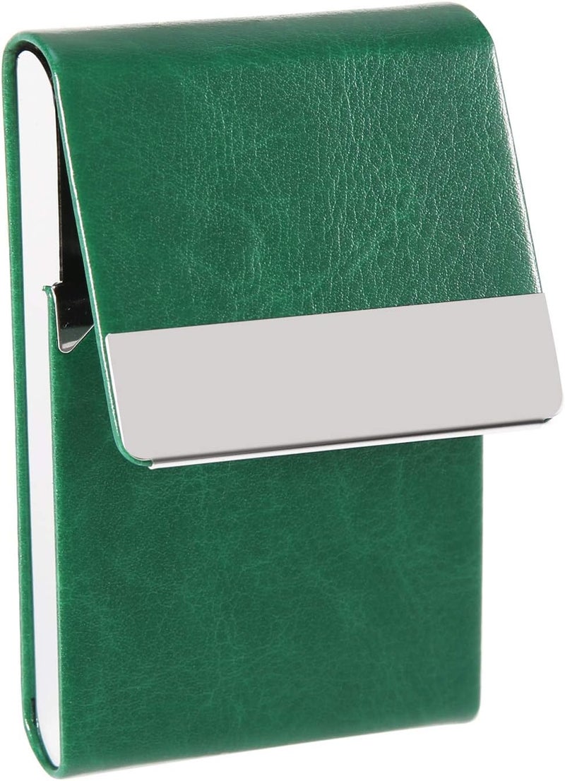 JuneLsy Business Card Holder Case - Professional PU Leather Metal Name Card Holder Pocket Business Card Carrier for Men & Women with Magnetic Shut (S-Dark green) - Image 5