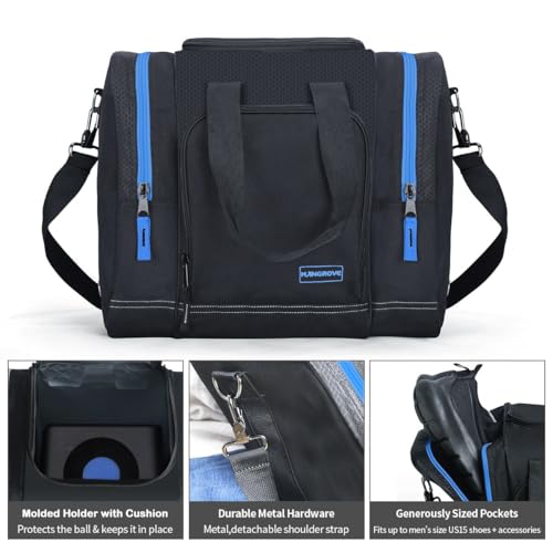 Mangrove Bowling Ball Bag for Single Ball, 2020 Bowling Ball Tote Bowling Bag with Padded Ball Holder - Fits Bowler Shoes Up to Mens Size 14 and Accessories (Blue) - Image 5