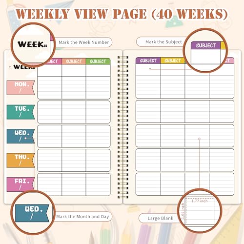 Journaltastic Teacher Planner - Undated Teacher Planner 9''x11'', Undated 2026-2027 Teachers Lesson Planners/Plan Book/Calendar Planners with Stickers, Schedules, Calendars and Inner Pockets - Image 4