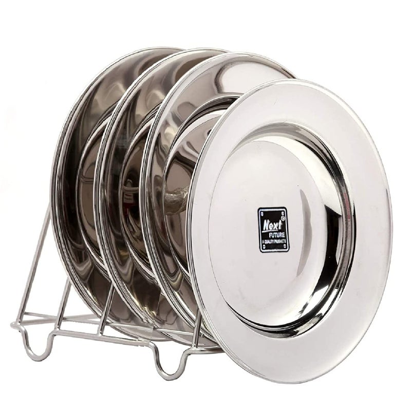 Next Future Set of 4 Plates Stainless Steel Deep SoupBreakfastMaggiPastaGravy Plate Large Size with Mirror Polish Heavy Gauge Soup Plate Diameter 10 Inches 254 cms - Image 1