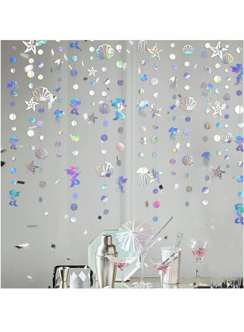 ٤ قطع من أكاليل الحفلات، أكاليل حورية البحر، مع قنديل البحر، صدف، لؤلؤة، نجمة بحر، شريط ورقي مجسم، لحفلات أعياد الميلاد، حفلات توديع العزوبية، حفلات استقبال المولود تحت الماء، ديكورات حفلات. - Image 4