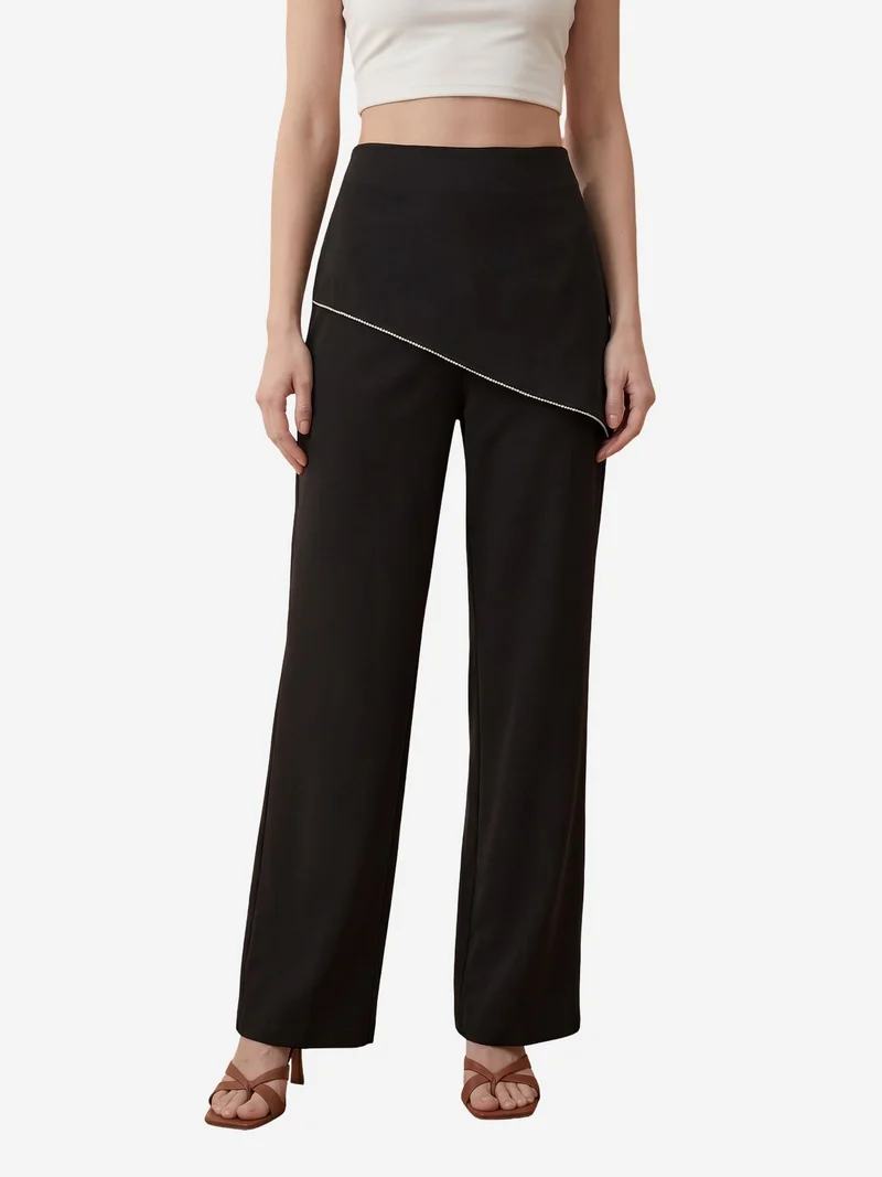 ماي فاشن MY FASHION High-Waist Wide-Leg Crepe Trousers
