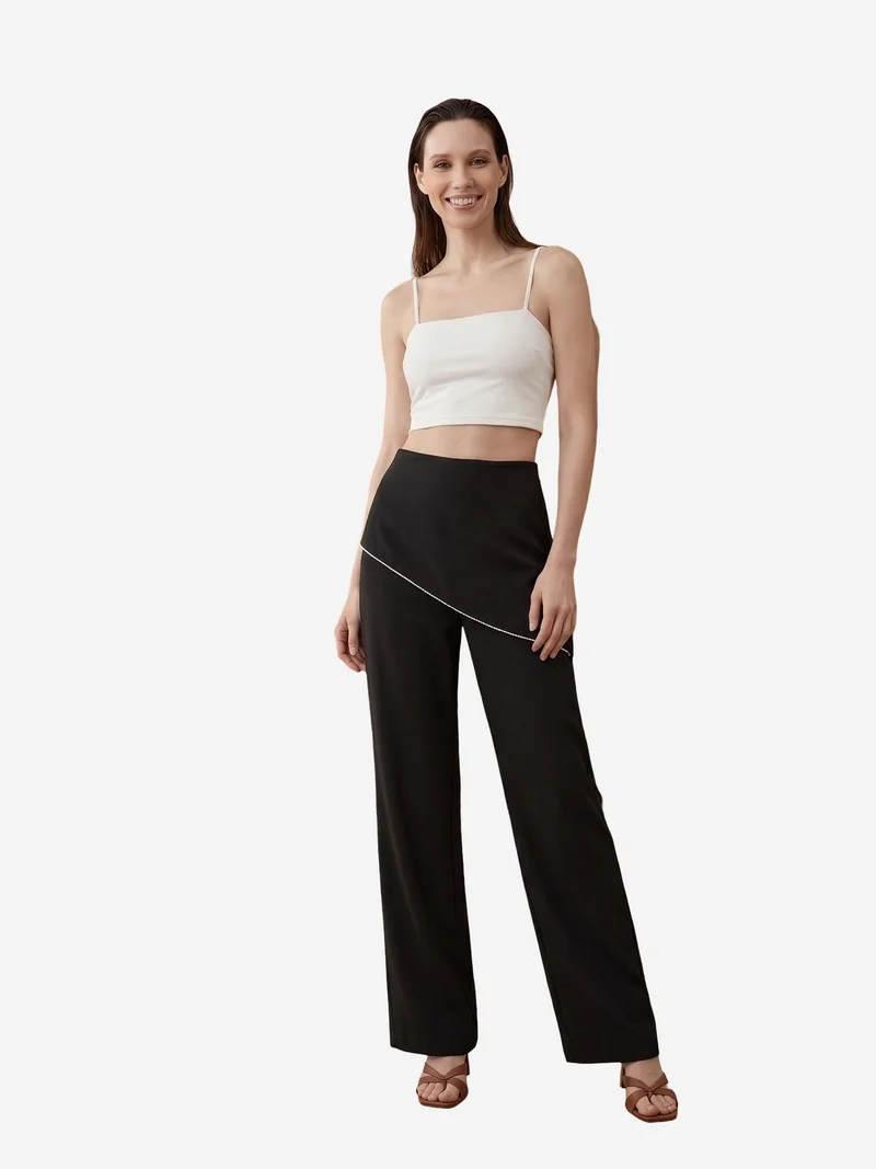 My Fashion Black MY FASHION High-Waist Wide-Leg Crepe Trousers for Women | Best Price UAE