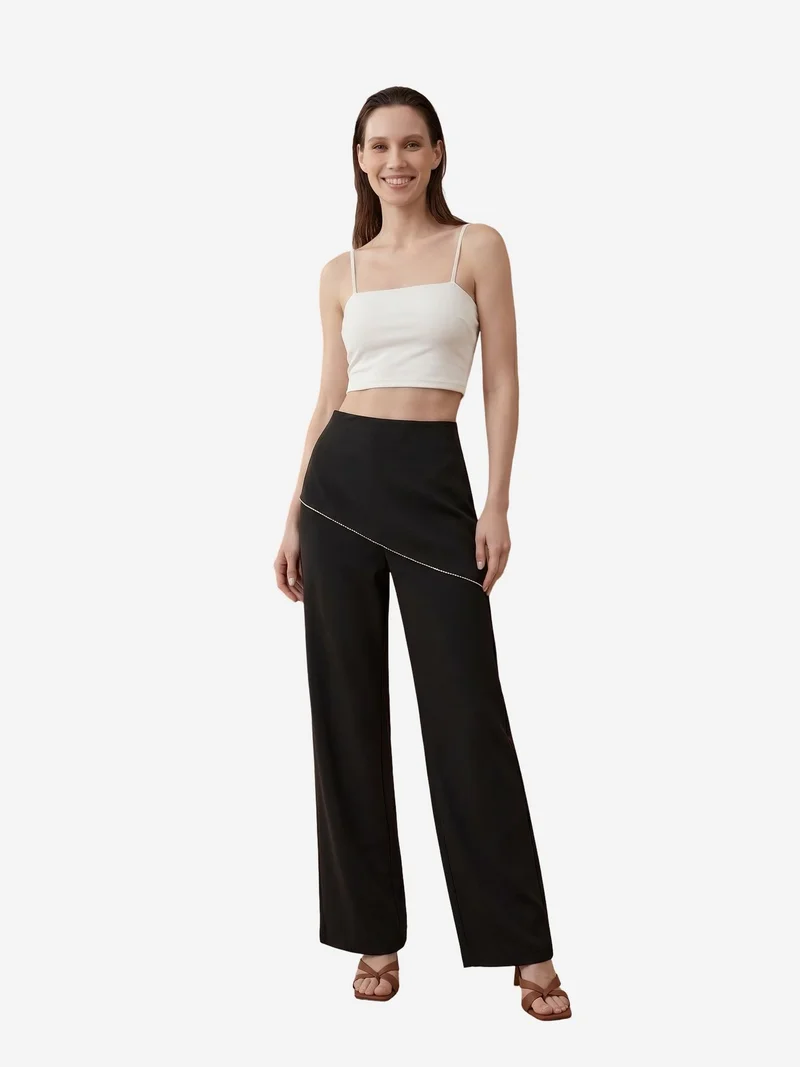 ماي فاشن MY FASHION High-Waist Wide-Leg Crepe Trousers