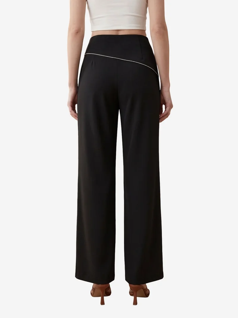 My Fashion Black MY FASHION High-Waist Wide-Leg Crepe Trousers for Women | Best Price UAE
