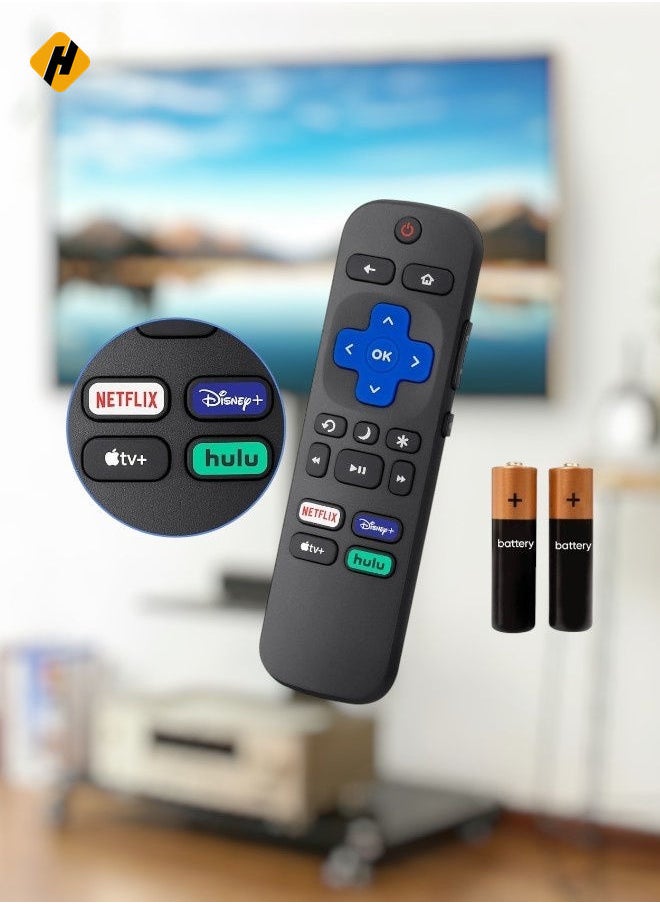 HuHa - Replacement Roku TV Remote Control, Compatible with TCL Roku, Hisense Roku, ON Roku, Sharp Roku (NOT for Roku Stick and Box) - With Battery - Image 1