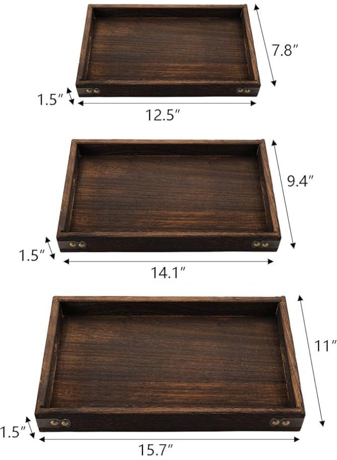 Relex 3Pcs Wooden Serving Trays, Wooden Tray with Handles, Rustic Vintage Food Serving Trays, Square Decorative Wooden Serving Trays for Breakfast, Coffee, Tea, Dining Room, Party, Table Centerpieces Decor - Image 5