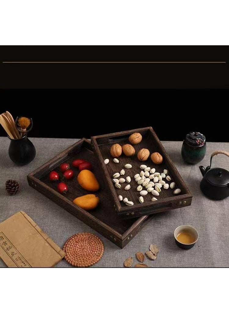 Relex 3Pcs Wooden Serving Trays, Wooden Tray with Handles, Rustic Vintage Food Serving Trays, Square Decorative Wooden Serving Trays for Breakfast, Coffee, Tea, Dining Room, Party, Table Centerpieces Decor - Image 3